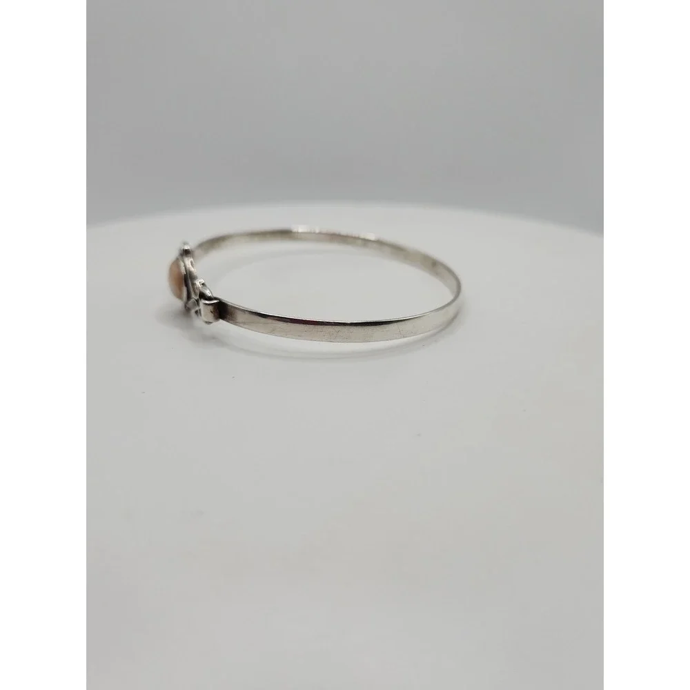 Sterling Silver 925 Peach Moonstone Bracelet Openwork Stackable 7.5